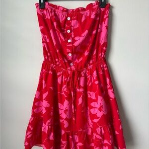 Cupshe Pink and Red Patterned Fabric strapless dress size small